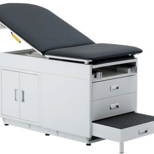 Grande Exam Table w/ Steel Cabinet, Adjustable Back, Step Stool [Standard. Black Antimicrobial Upholstery] ET-ST1